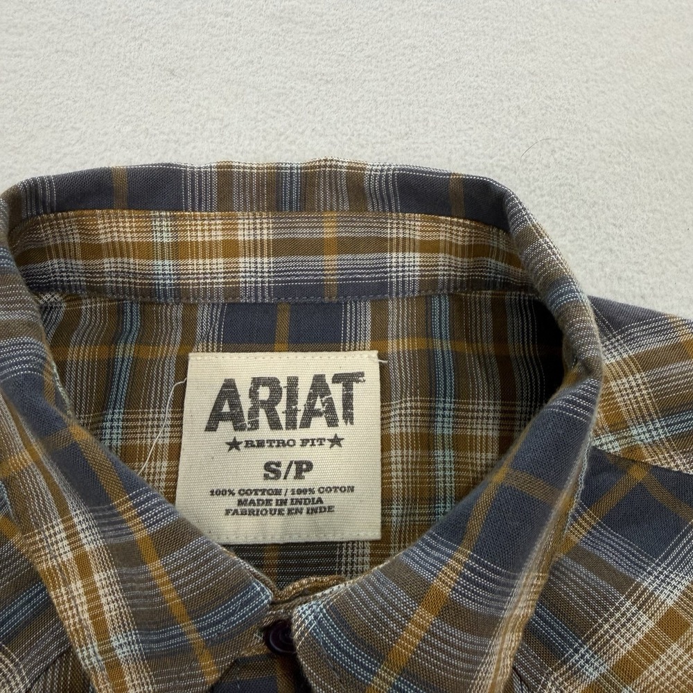 Ariat Retro Fit Pearl Snap Western Short Sleeve Button Up Shirt Mens Small Blue - Picture 4 of 6